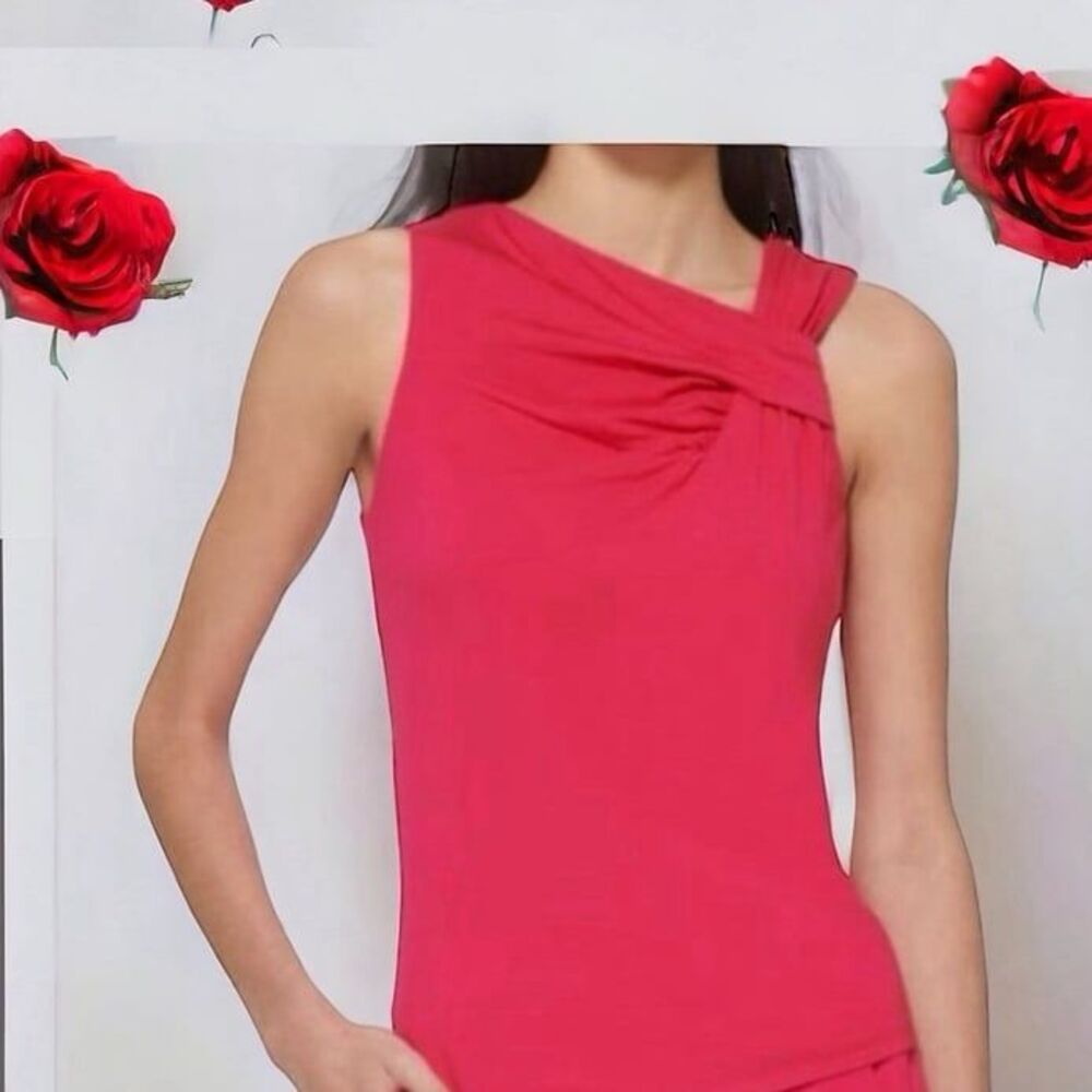 NWT DKNY Gathered Tank Top Amalfi Pink Shirt Top Sleeveless